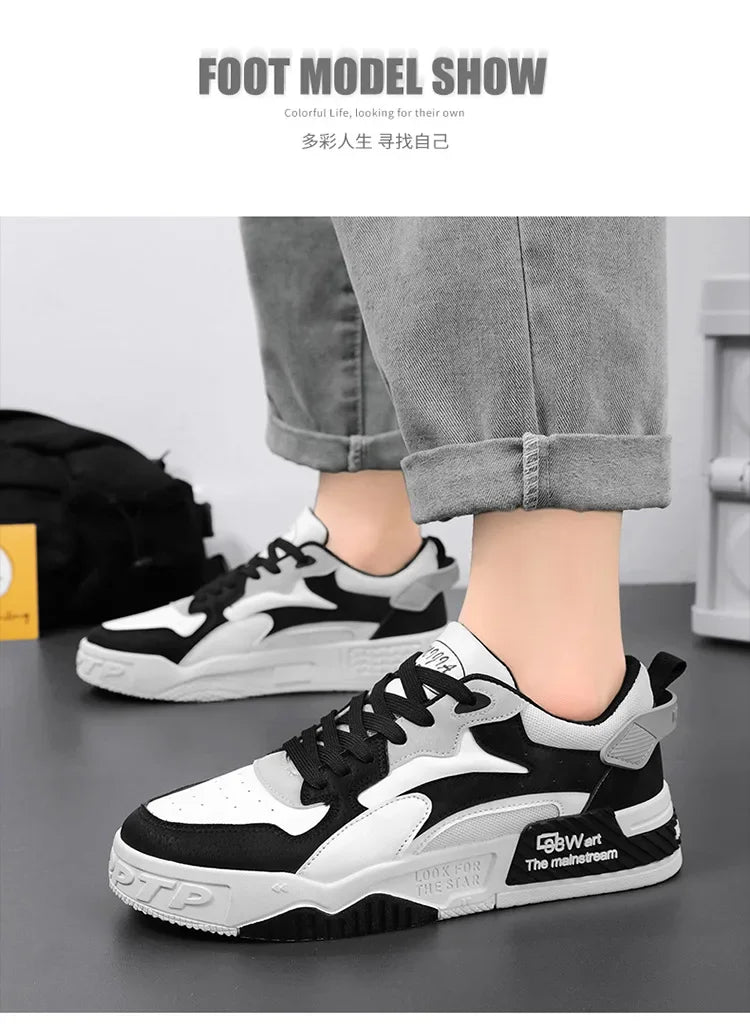 2025 new men's sports shoes comfortable thick soled shoes fashionable lace up vulcanized shoes white casual sports shoes