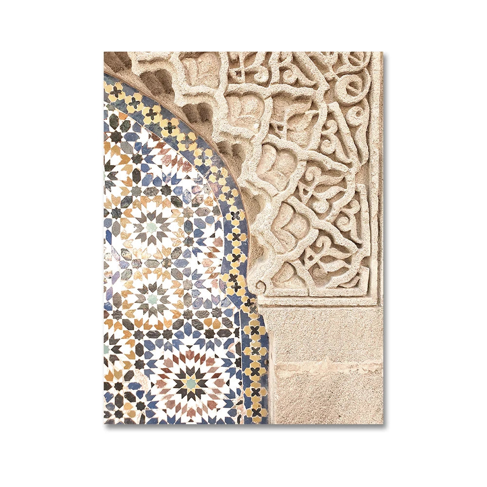 Islamic Beige Landscape Art Poster Prints Mosque Morocco Wall Canvas Painting Bohemia Picture for Living Room Home Decoration