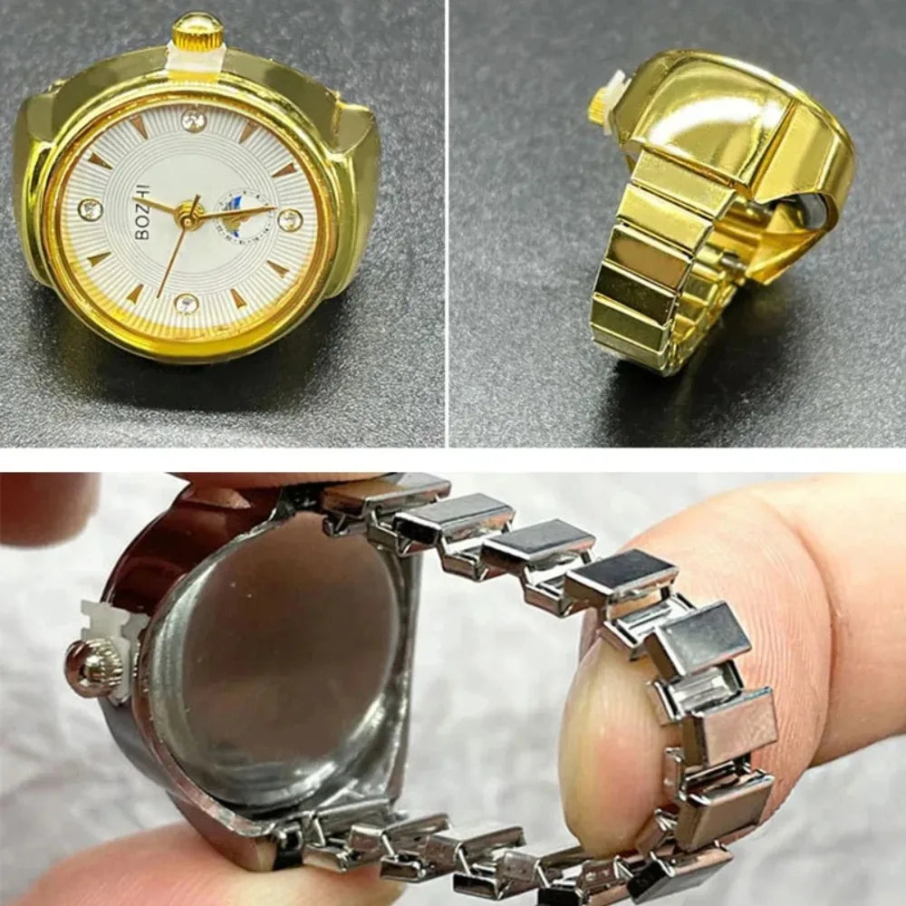 Finger Watches Selling Round Golden Silvery Quartz Men's and Women's Simple Watches Ring Jewelry