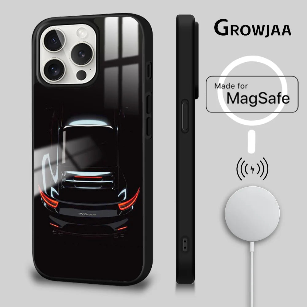 911 Supercar Luxury Cool Phone Case For iPhone 16 15 14 13 12 11 Pro Max Plus Mini New Magsafe Mirror Wireless Magnetic CoverFun