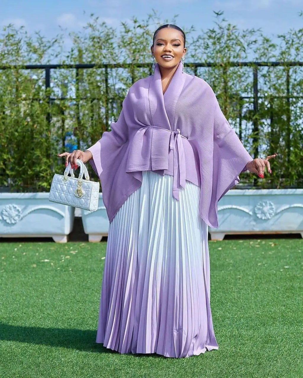 Fashion casual style 2 piece set outfits for women matching sets 2025 new cape shawl style lace up top+pleated skirt maxi dress