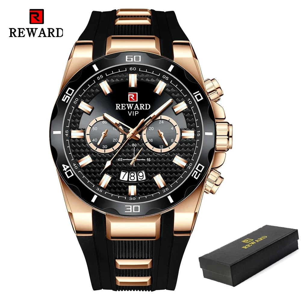 REWARD 83006 Fashion Large Dial Watch Men's Top Brand Luxury Chronograph Calendar Silicone Sports Quartz Watches for Man Reloj