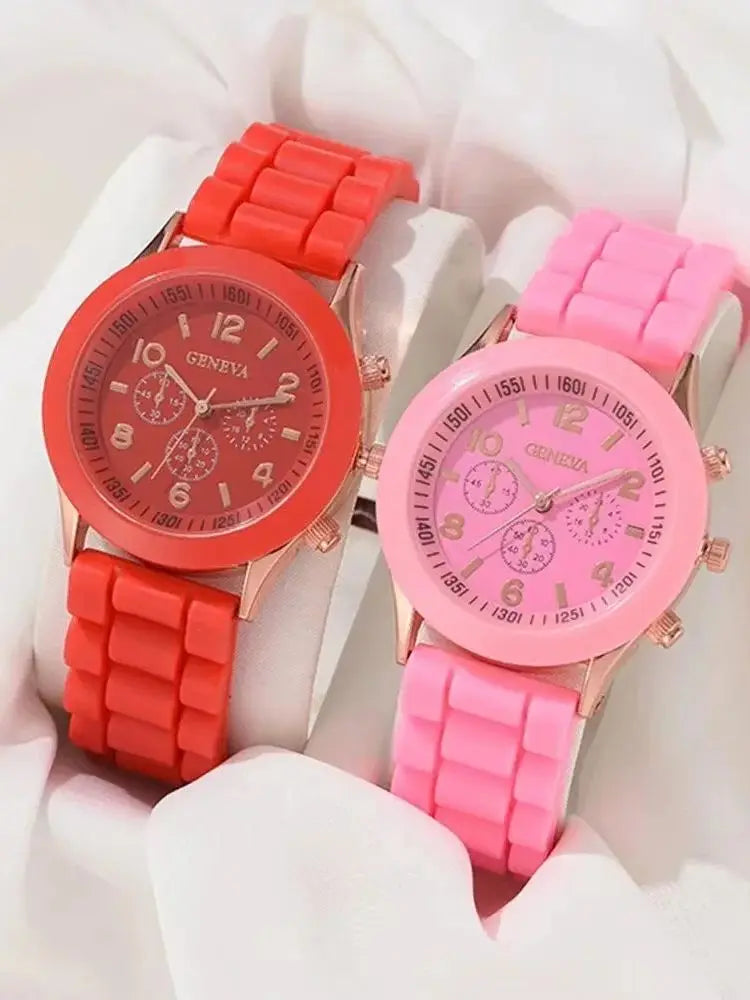 2Pcs Luxury Women's Watch Set Fashion Luxury Elegant Alloy Wristwatch Silicone Strap Couple Watch Men Quartz Holiday Gifts