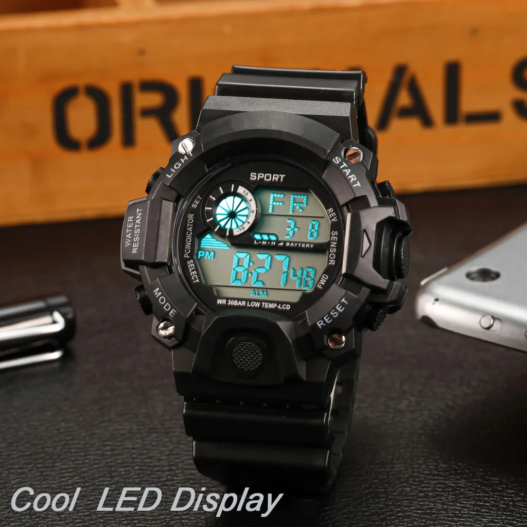 Fashion Men's Watch Sports Electronic Wristwatch Large dial Multifunctional Waterproof Luminous Alarm Kids Male's Military Watch
