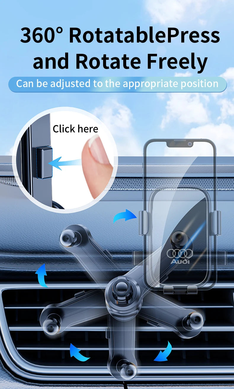 Car Phone Holder  Gravity Phone Mount Hook Cellphone Stand Suitable Audi Sline Quattro A3 A5 A6 A7 A8 Q3 Q5 Q6 Q7 Q8 TT S4 S6 C