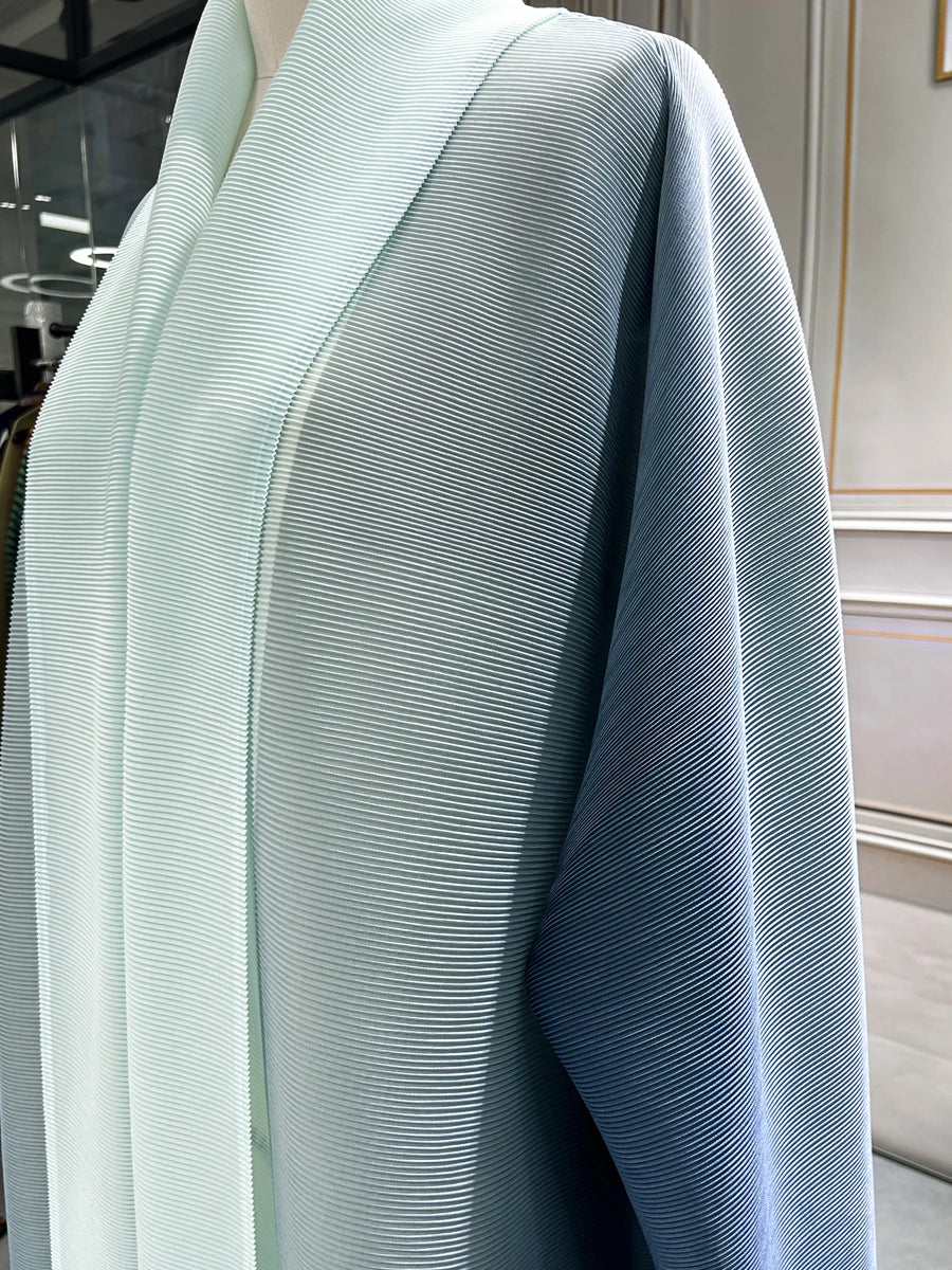 Dubai Prom Pleated Thin Long Coat For Women Elegant Casual Luxury Evening Party Pleated Chiffon Robe Plus Size Female Fashion