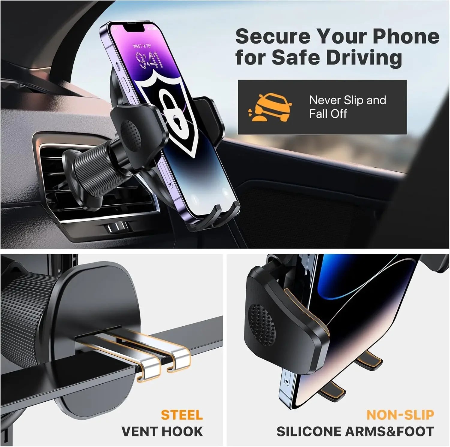 Car Phone Holder Phone Holders for Your Car with Metal Hook Clip Air Vent Cell Phone Stand Car Mount Universal