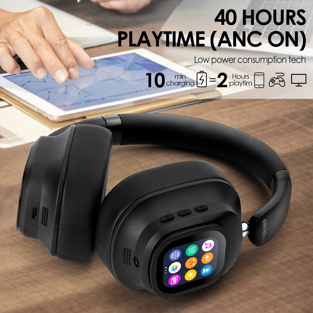 Siindoo JH-ANC930Plus Hybrid Wireless Headphone, Active Noise Cancelling Headphones With Multi Magnetic Touch Control LED Screen