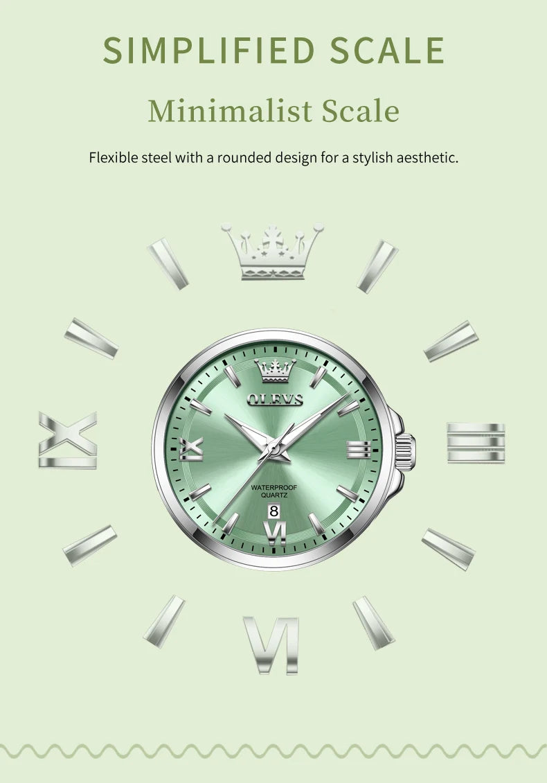 OLEVS 3668 Original Womens Quartz Watch Solid Stainless Steel Waterproof Calendar Ladies Watch Fashion Simple Elegant Wristwatch