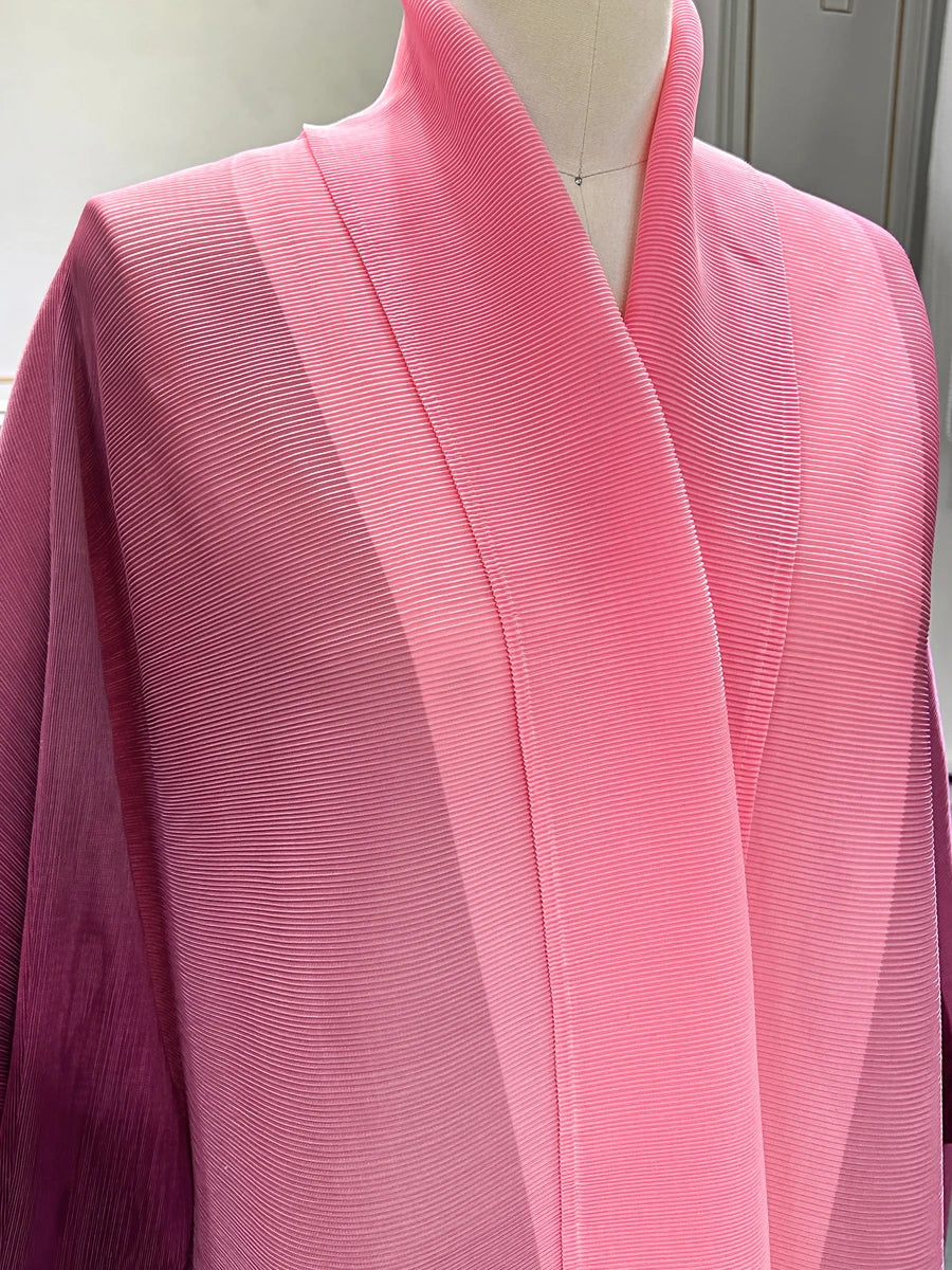 Dubai Prom Pleated Thin Long Coat For Women Elegant Casual Luxury Evening Party Pleated Chiffon Robe Plus Size Female Fashion