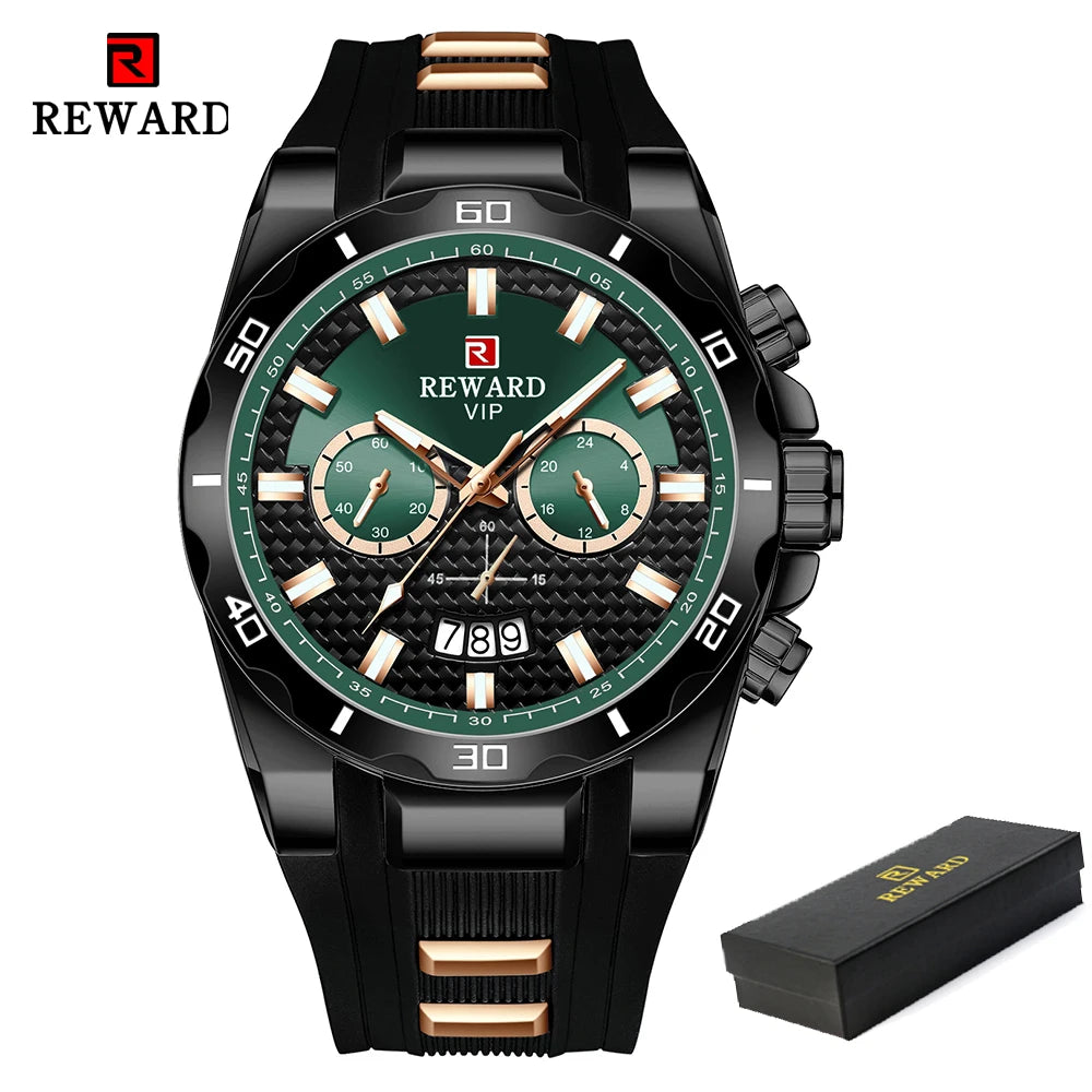 REWARD 83006 Fashion Large Dial Watch Men's Top Brand Luxury Chronograph Calendar Silicone Sports Quartz Watches for Man Reloj
