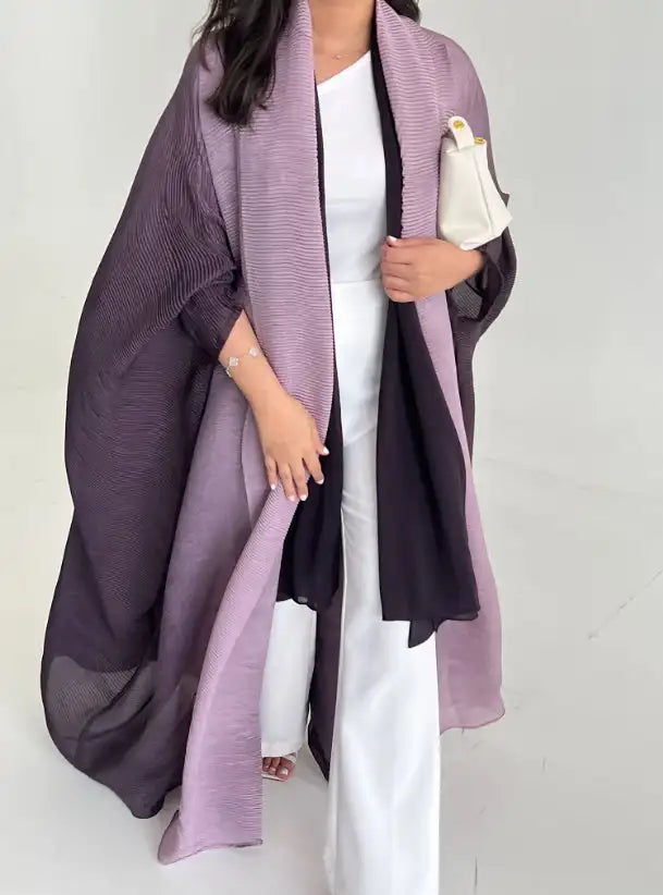 Dubai Prom Pleated Thin Long Coat For Women Elegant Casual Luxury Evening Party Pleated Chiffon Robe Plus Size Female Fashion