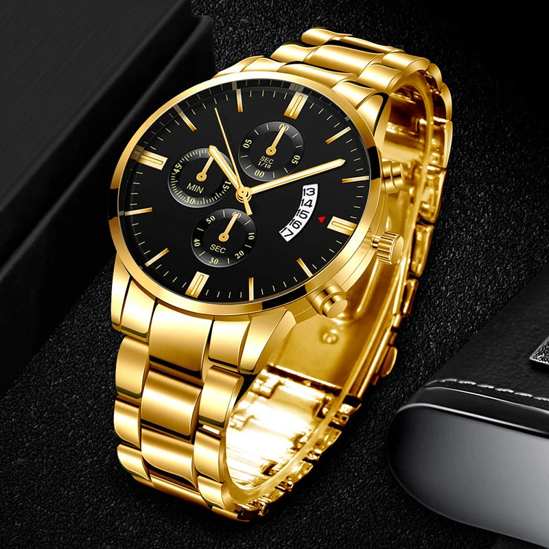 2025 Men's Casual Sports Watch Calendar Model Suitable for Casual Dress Metal Strap Trendy Quartz Watch Men's Gift
