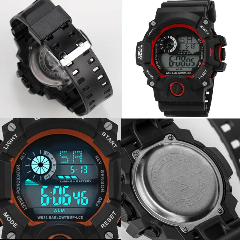 Fashion Men's Watch Sports Electronic Wristwatch Large dial Multifunctional Waterproof Luminous Alarm Kids Male's Military Watch