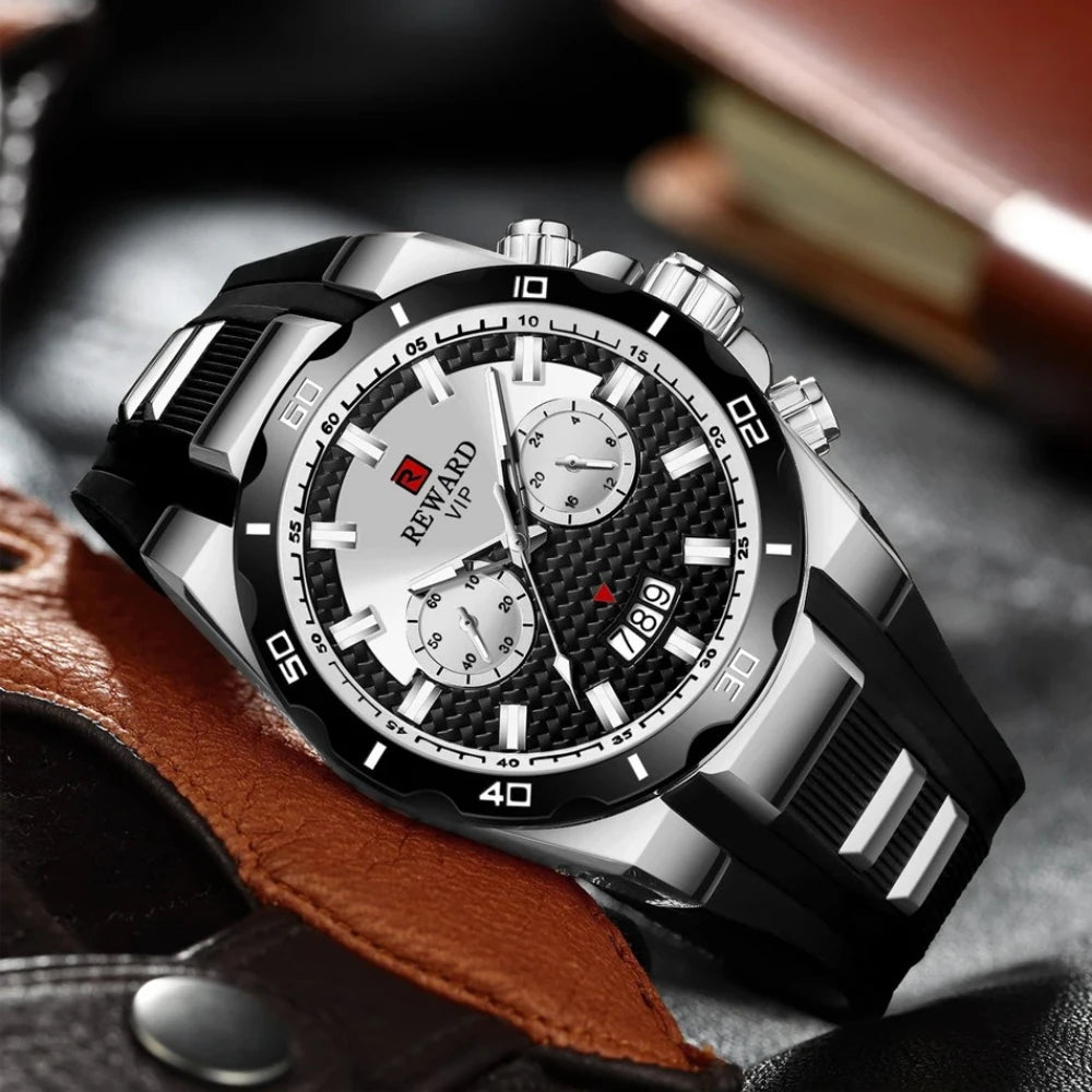 REWARD 83006 Fashion Large Dial Watch Men's Top Brand Luxury Chronograph Calendar Silicone Sports Quartz Watches for Man Reloj