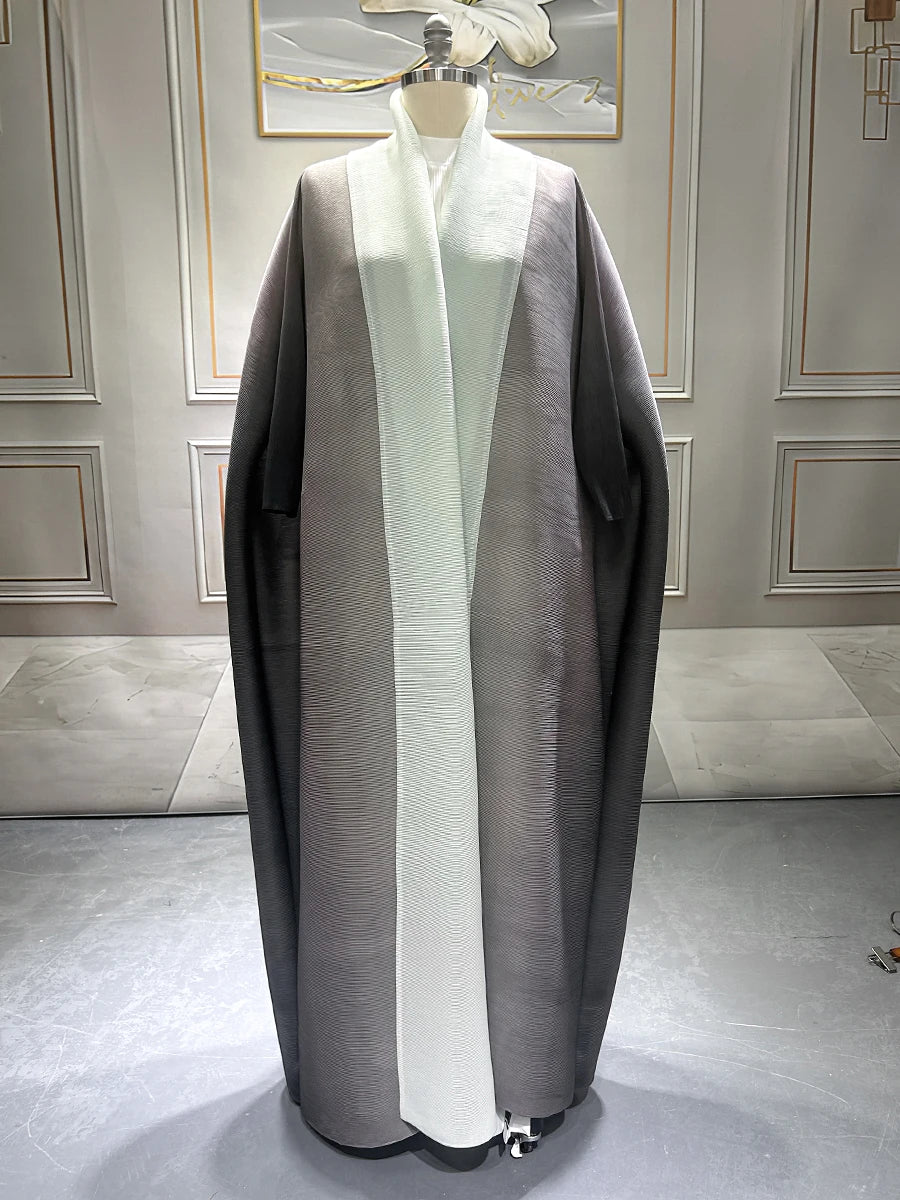 Dubai Prom Pleated Thin Long Coat For Women Elegant Casual Luxury Evening Party Pleated Chiffon Robe Plus Size Female Fashion