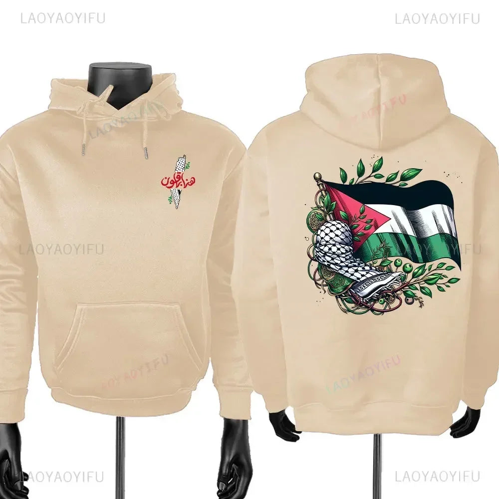 2025 Autumn Men's Women Hoodie Arabic Traditional Text Palestinian Flag Map Printed Sweatshirt Fashion Middle East Hoodies Tops