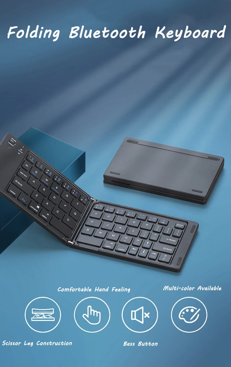 Multi-Function Foldable Keyboard USB Rechargeable Bluetooth Wireless 5.0 Keyboard for Smartphone and Tablet Portable Foldable