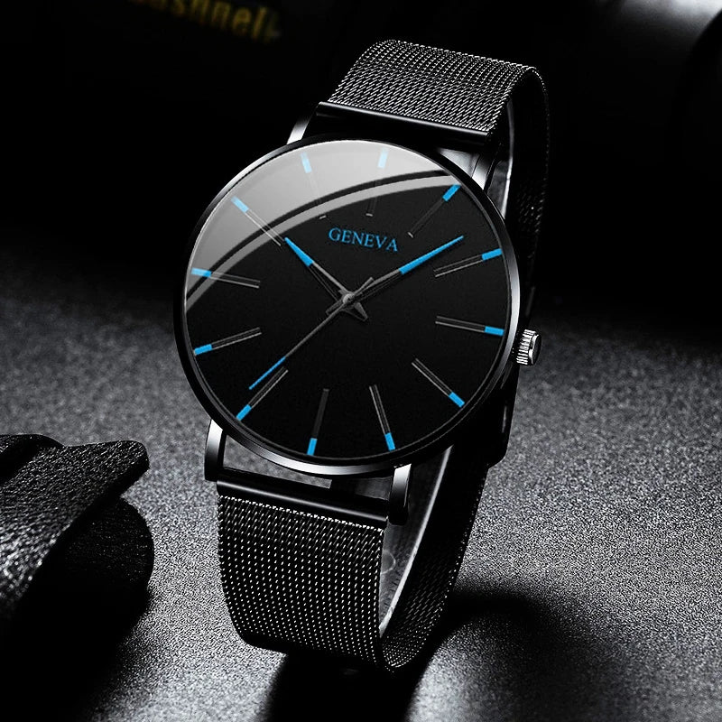 Fashion Ultra Thin Men’s Watches Simple Steel Mesh Belt Quartz Wrist Watch