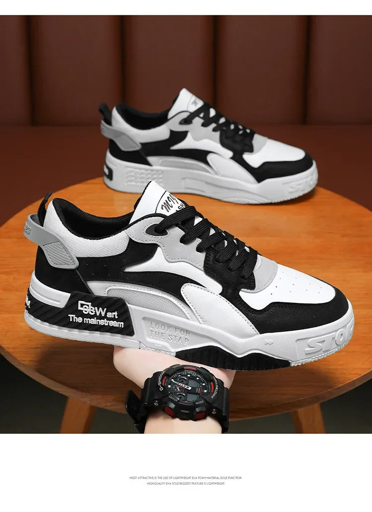 2025 new men's sports shoes comfortable thick soled shoes fashionable lace up vulcanized shoes white casual sports shoes