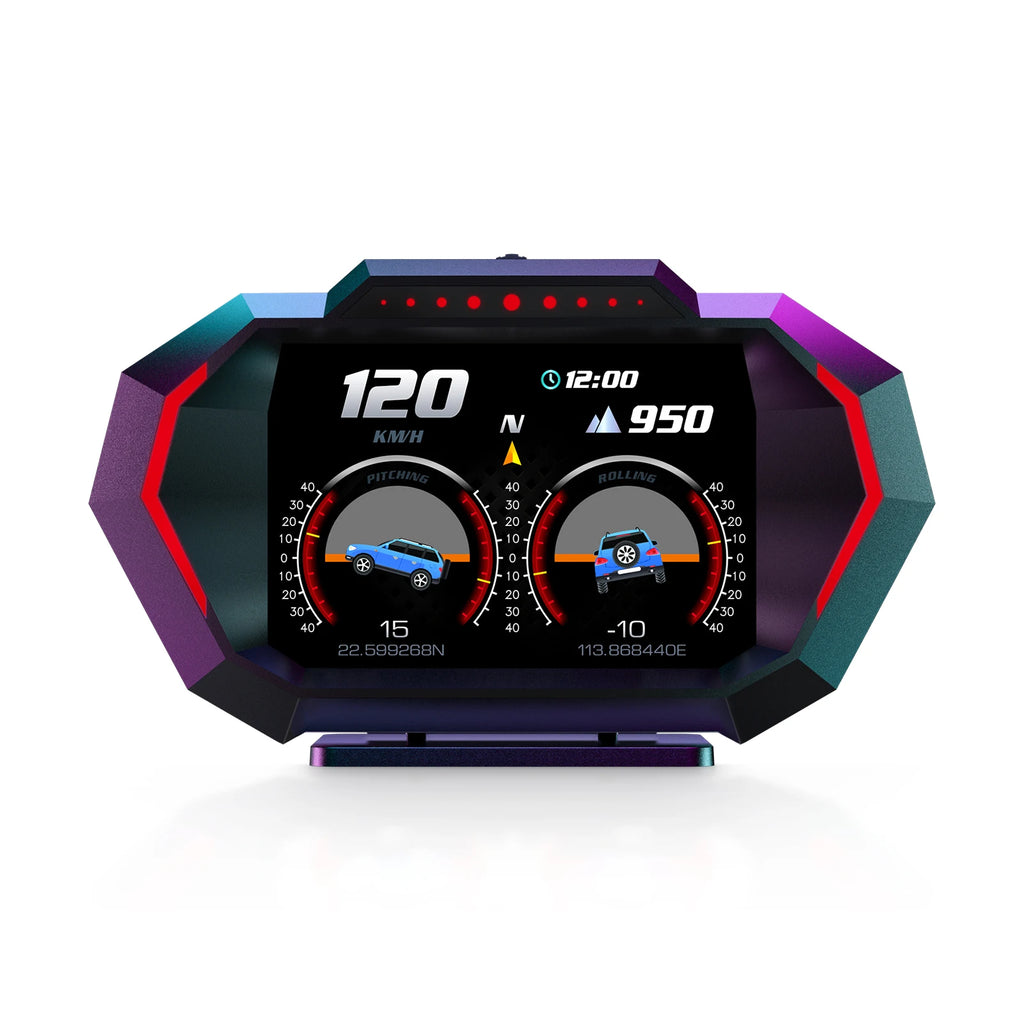 AD Digital Car LCD HUD GPS OBD2 Head Up Display Slope Meter Speed Alarm KM/H MPH Speedometer Tachometer Water Temp Boost Gauge