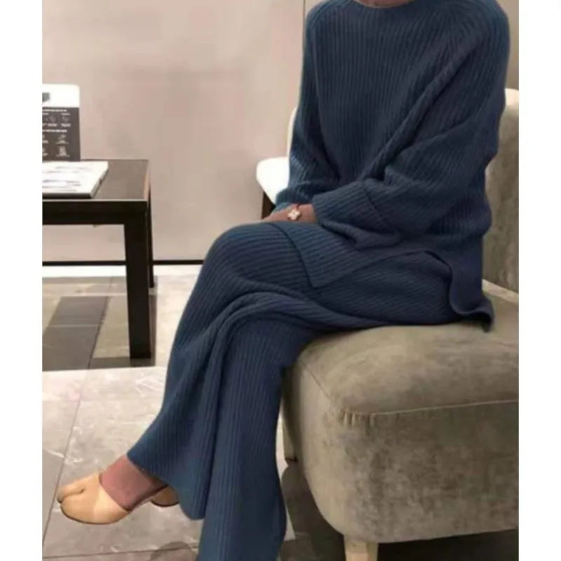 2025 New Women Elegant Sweater Suit Elegant Knitted 2-Pieces Set Spring Autumn Pullover And Trousers Suit Thin Female Outfits