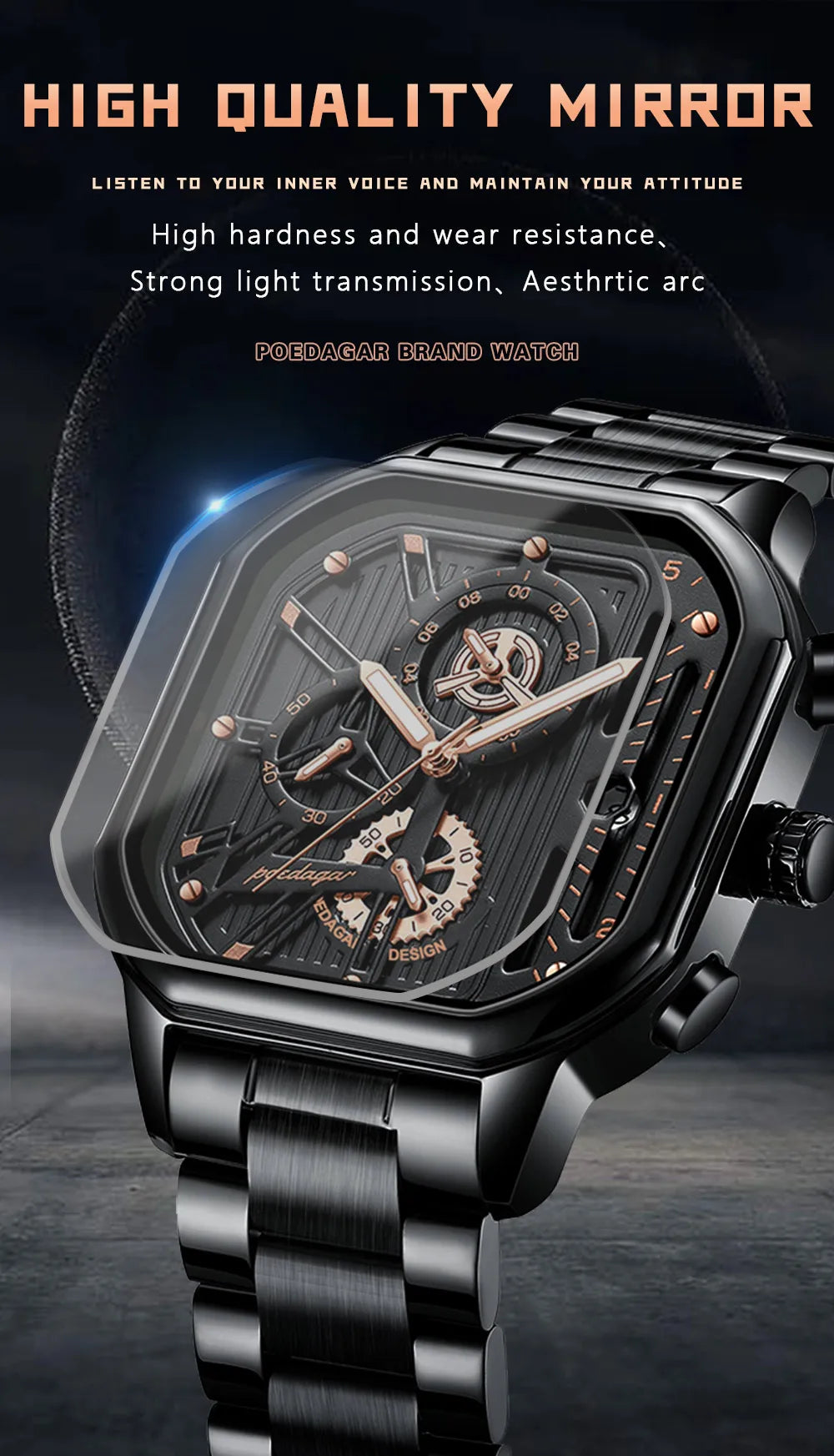 POEDAGAR Luxury Casual Male Watch Fashion Chronograph Stainless Steel Waterproof Luminous Date Military Men's Wristwatches Gifts
