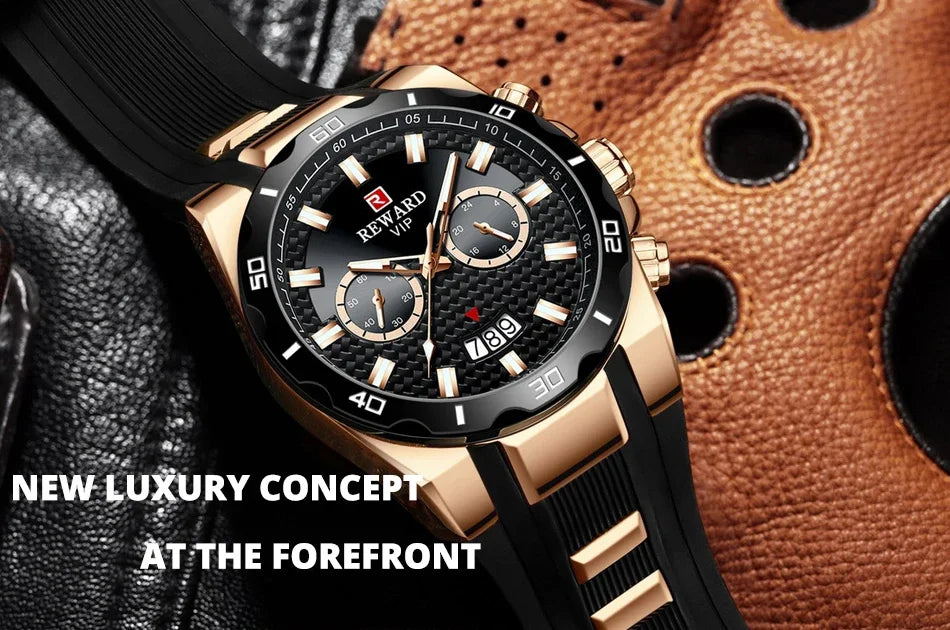 REWARD 83006 Fashion Large Dial Watch Men's Top Brand Luxury Chronograph Calendar Silicone Sports Quartz Watches for Man Reloj