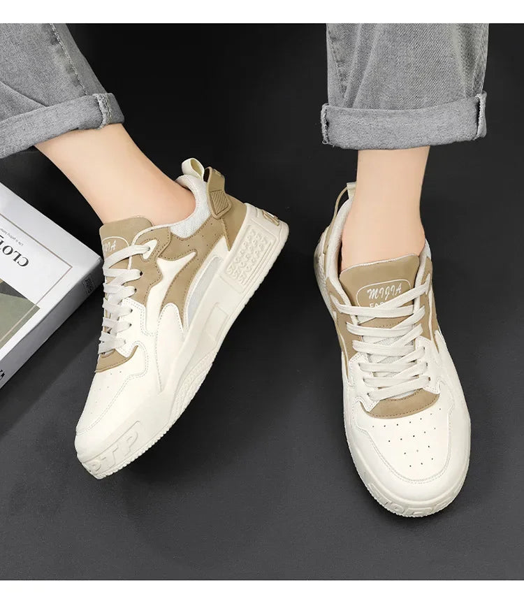 2025 new men's sports shoes comfortable thick soled shoes fashionable lace up vulcanized shoes white casual sports shoes