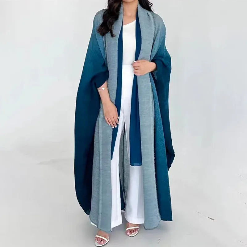 Dubai Prom Pleated Thin Long Coat For Women Elegant Casual Luxury Evening Party Pleated Chiffon Robe Plus Size Female Fashion