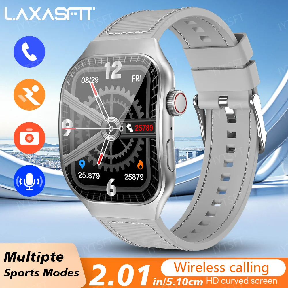 LAXASFIT 2.01 Inch Curved Screen Men's Smart Watch Bluetooth 5.3 HD Call Multiple Sports Modes Woman Watch Gift