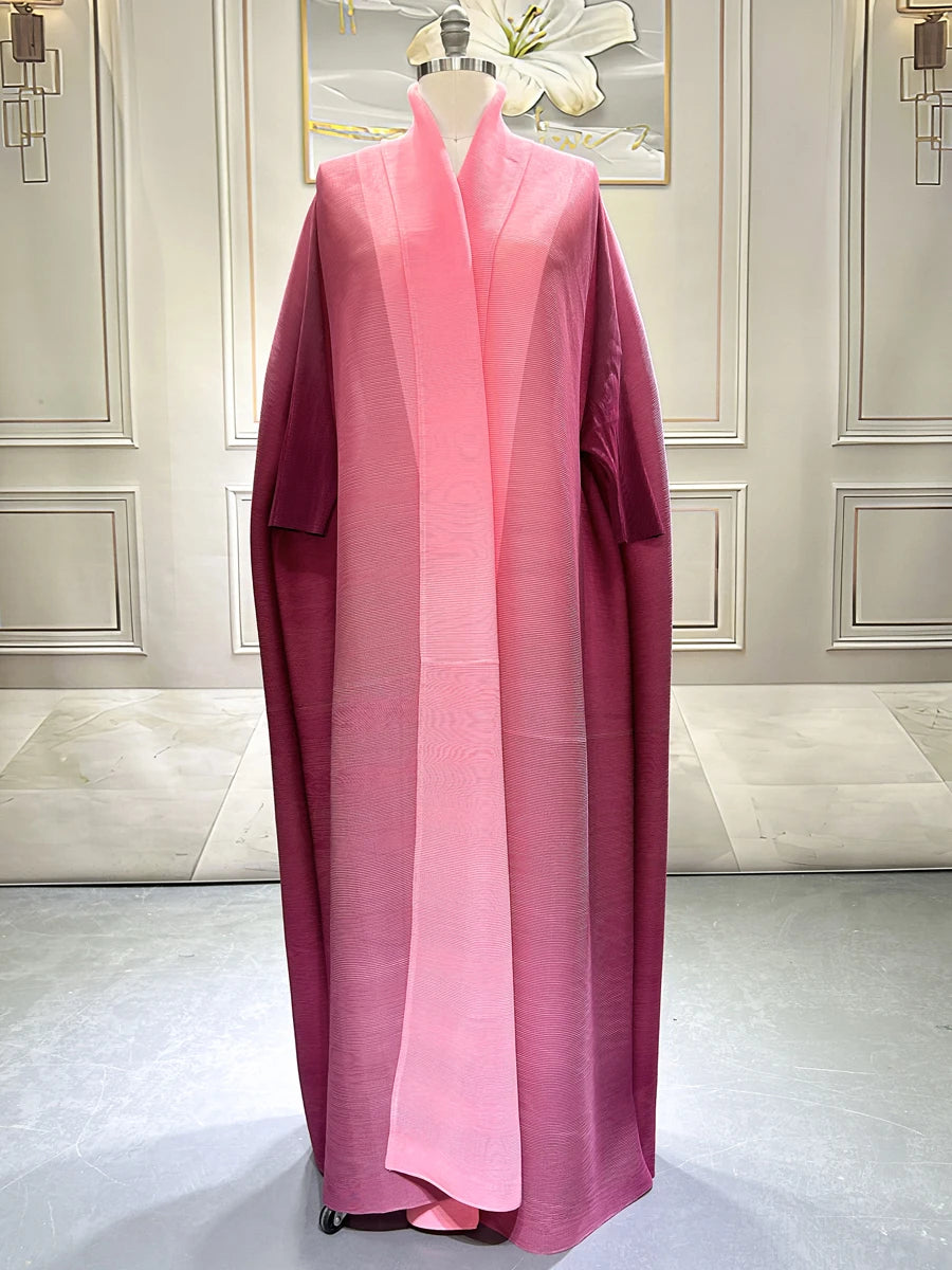Dubai Prom Pleated Thin Long Coat For Women Elegant Casual Luxury Evening Party Pleated Chiffon Robe Plus Size Female Fashion
