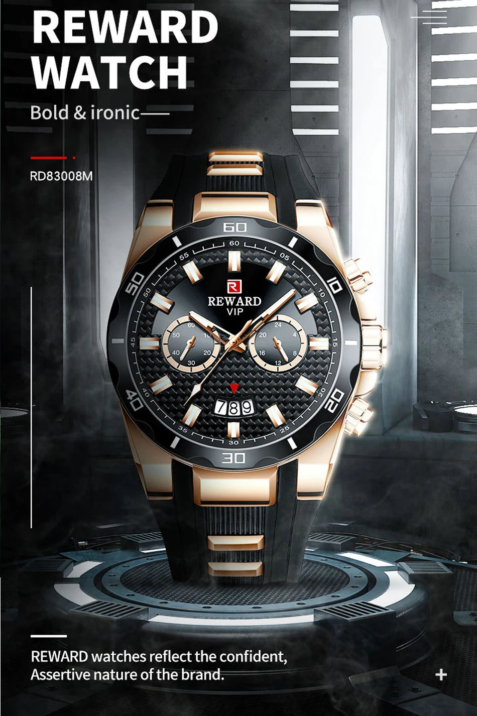 REWARD 83006 Fashion Large Dial Watch Men's Top Brand Luxury Chronograph Calendar Silicone Sports Quartz Watches for Man Reloj