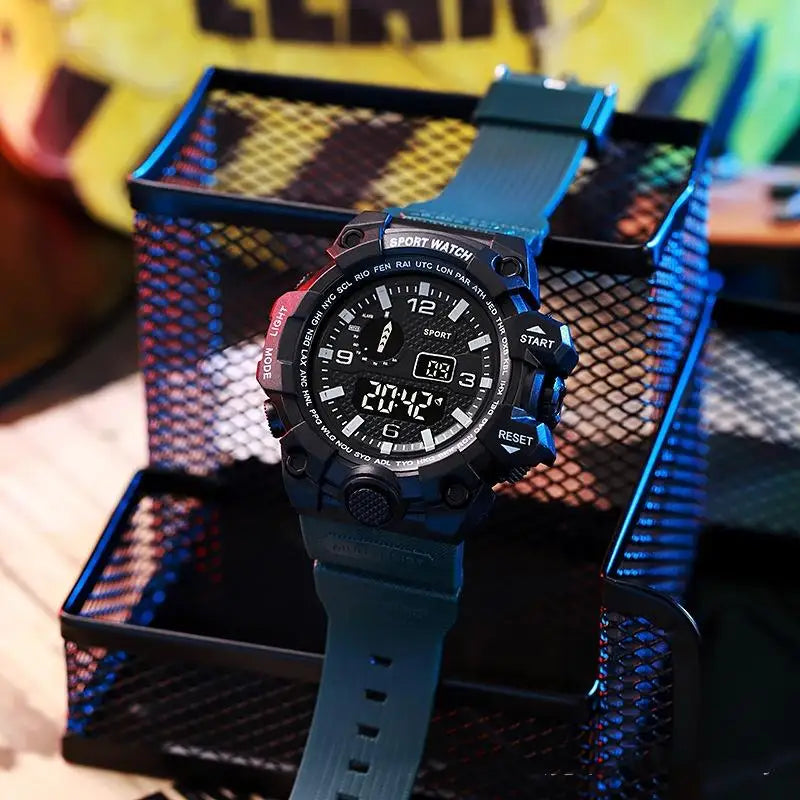 Fashion Men's Watch Sports Electronic Wristwatch Large dial Multifunctional Waterproof Luminous Alarm Kids Male's Military Watch