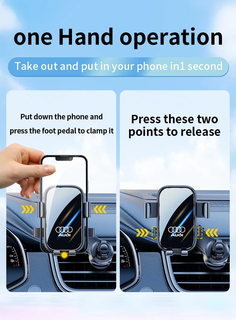 Car Phone Holder  Gravity Phone Mount Hook Cellphone Stand Suitable Audi Sline Quattro A3 A5 A6 A7 A8 Q3 Q5 Q6 Q7 Q8 TT S4 S6 C