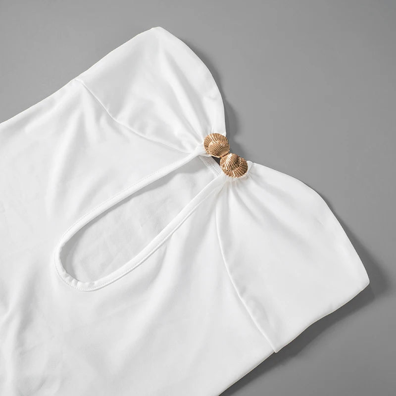 CUTENOVA Sexy Strapless Cut Out Bodycon Maxi Dress Women Off Shoulder Backless Solid White Sundress  Summer Beach Y2K Clothe