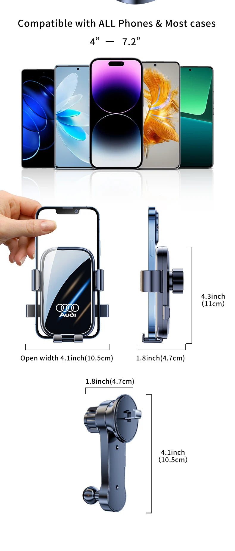 Car Phone Holder  Gravity Phone Mount Hook Cellphone Stand Suitable Audi Sline Quattro A3 A5 A6 A7 A8 Q3 Q5 Q6 Q7 Q8 TT S4 S6 C