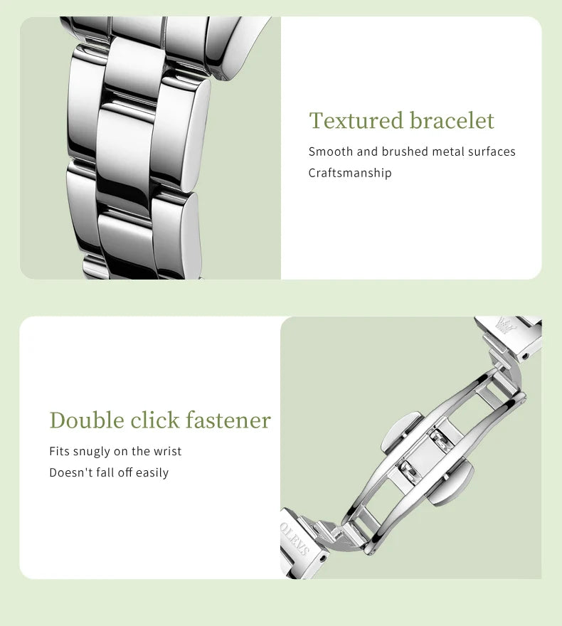 OLEVS 3668 Original Womens Quartz Watch Solid Stainless Steel Waterproof Calendar Ladies Watch Fashion Simple Elegant Wristwatch