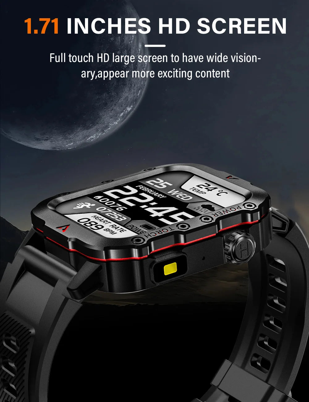 LAXASFIT Men Sports Smart Watch 1.71 Screen Blood Oxygen Bluetooth Talking Watch Multi Sport LED Flashlight Outdoor Smart Watch