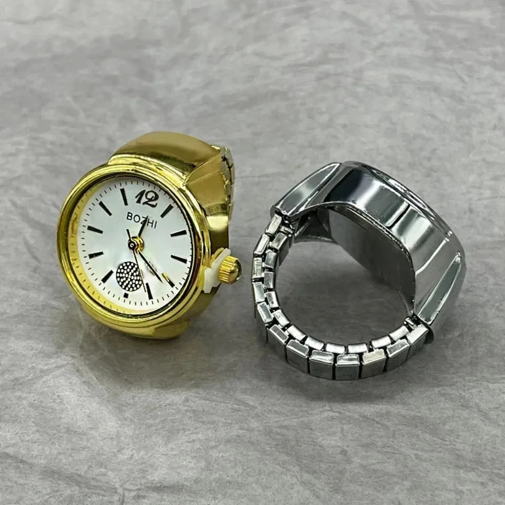 Finger Watches Selling Round Golden Silvery Quartz Men's and Women's Simple Watches Ring Jewelry