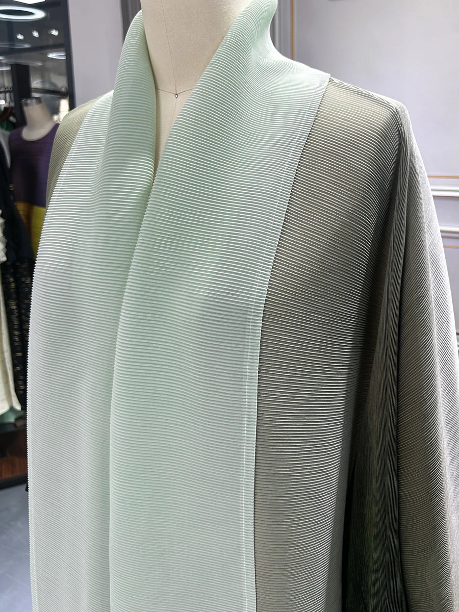 Dubai Prom Pleated Thin Long Coat For Women Elegant Casual Luxury Evening Party Pleated Chiffon Robe Plus Size Female Fashion