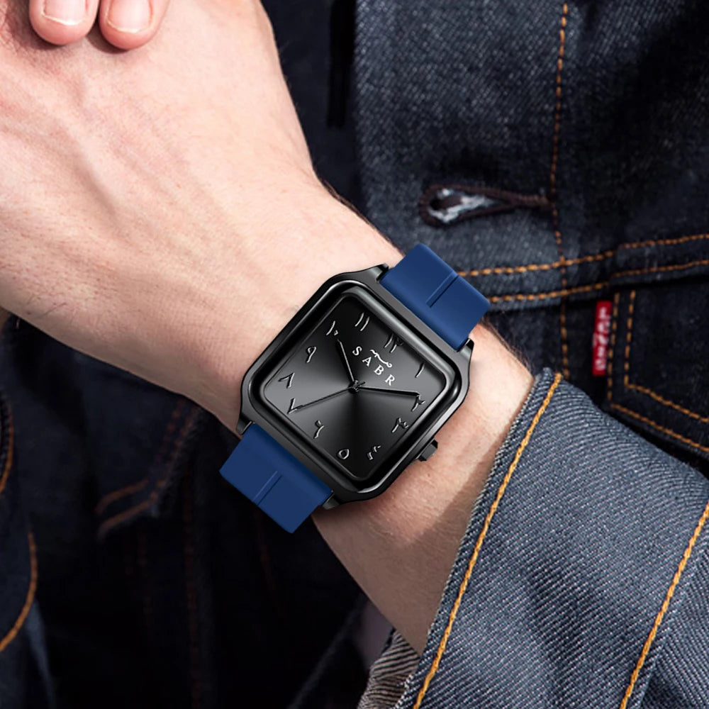 Men's Business Watch Sabr Arabic Numeral Watch Men's Quartz Wristwatch 3Atm Waterproof Silicone Strap Magnetic Clasp Alloy Case