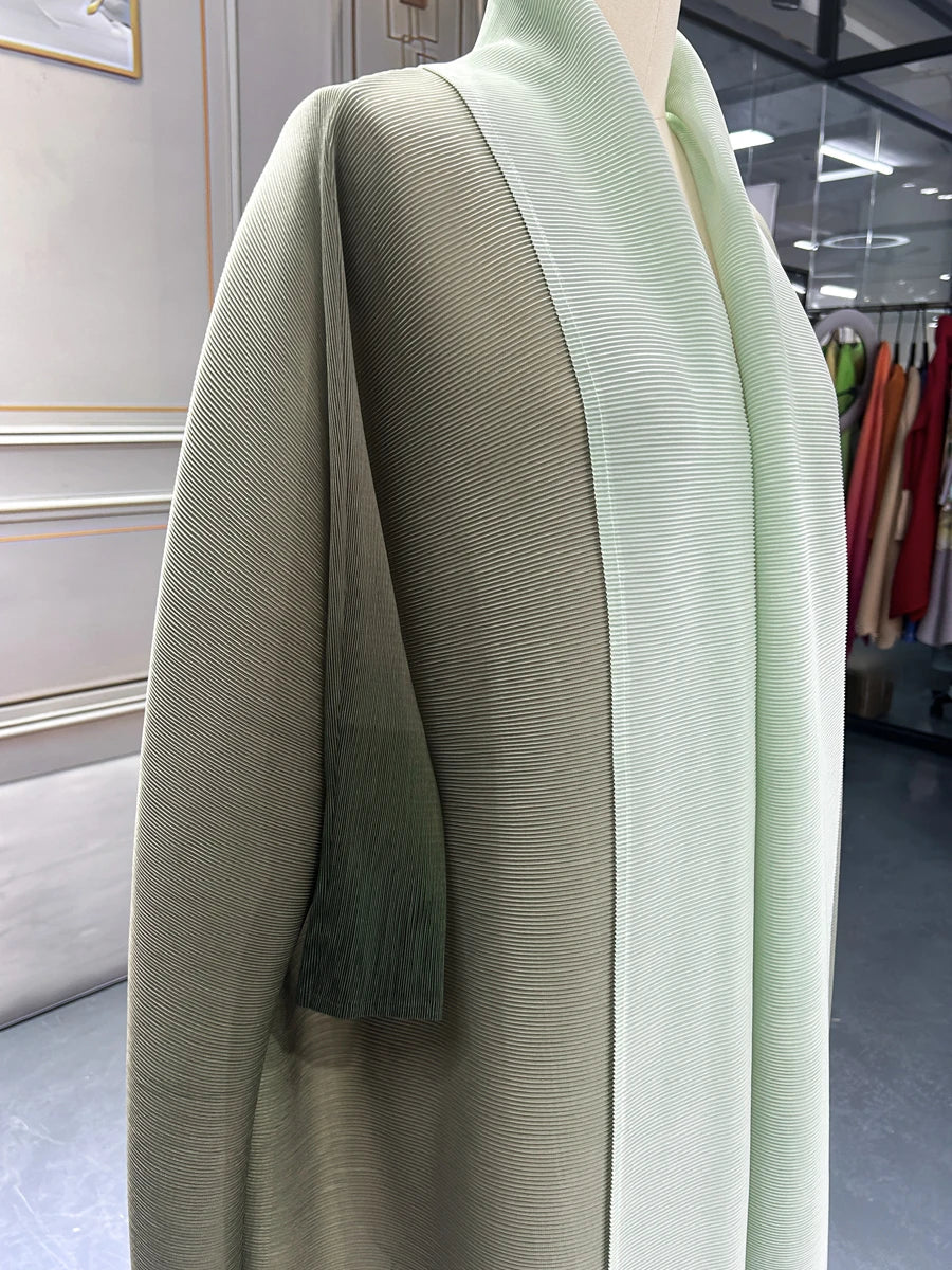 Dubai Prom Pleated Thin Long Coat For Women Elegant Casual Luxury Evening Party Pleated Chiffon Robe Plus Size Female Fashion