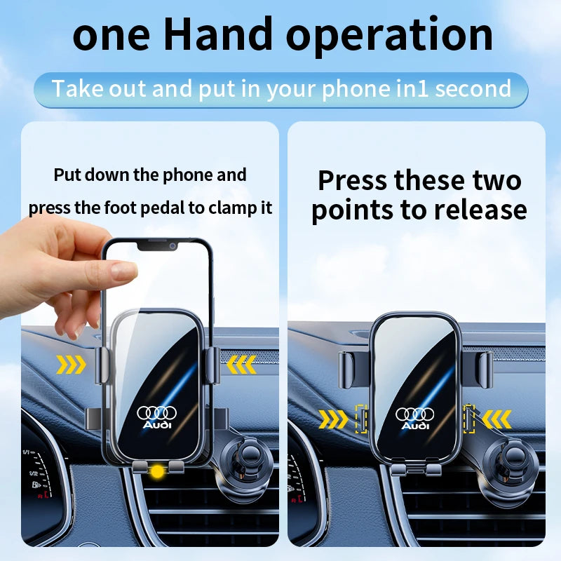Car Phone Holder  Gravity Phone Mount Hook Cellphone Stand Suitable Audi Sline Quattro A3 A5 A6 A7 A8 Q3 Q5 Q6 Q7 Q8 TT S4 S6 C