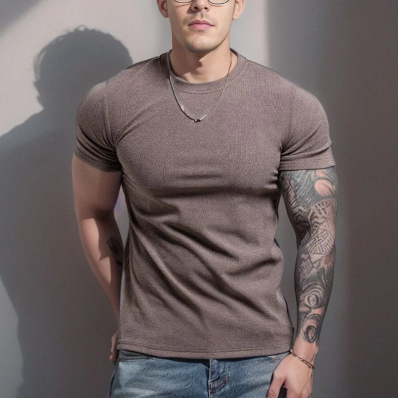 Gym Men's Summer Sports Quick Dry Fitness Short Sleeve T-shirt Outdoor Slim Casual Tee Tops Muscle Tights Bodybuilding Clothing