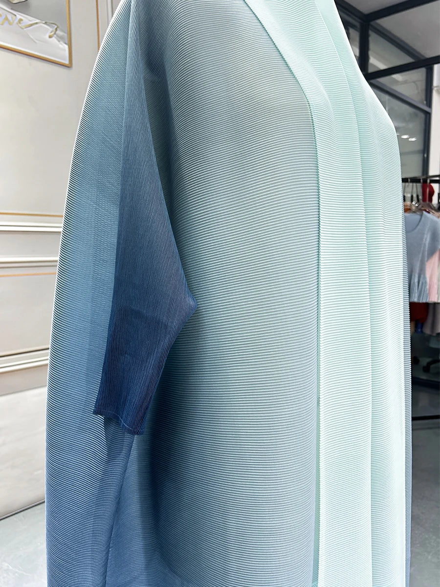 Dubai Prom Pleated Thin Long Coat For Women Elegant Casual Luxury Evening Party Pleated Chiffon Robe Plus Size Female Fashion