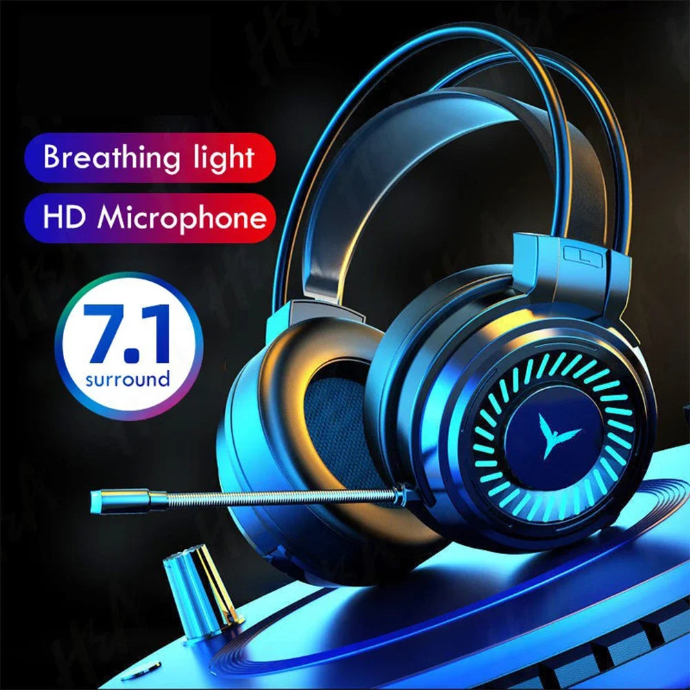 Gaming Headset Noise Canceling Microphone E-Sports Game 7.1 Stereo Surround Sound Wired Headphone for PS5 Xbox One Movie Music