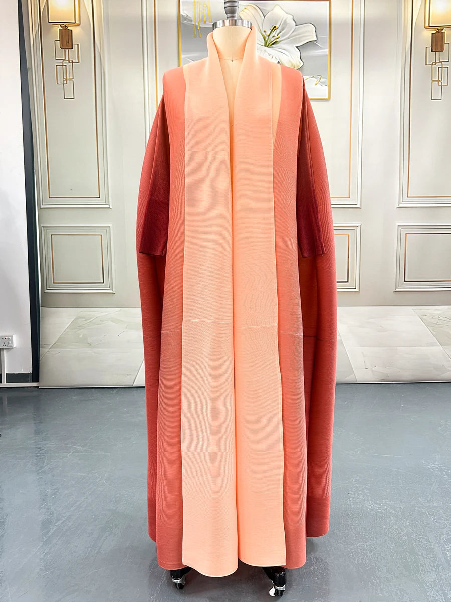 Dubai Prom Pleated Thin Long Coat For Women Elegant Casual Luxury Evening Party Pleated Chiffon Robe Plus Size Female Fashion