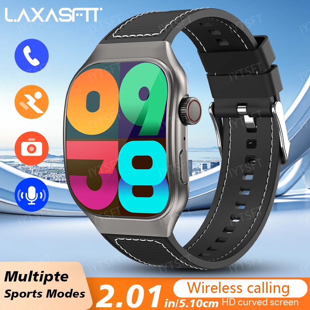 LAXASFIT 2.01 Inch Curved Screen Men's Smart Watch Bluetooth 5.3 HD Call Multiple Sports Modes Woman Watch Gift