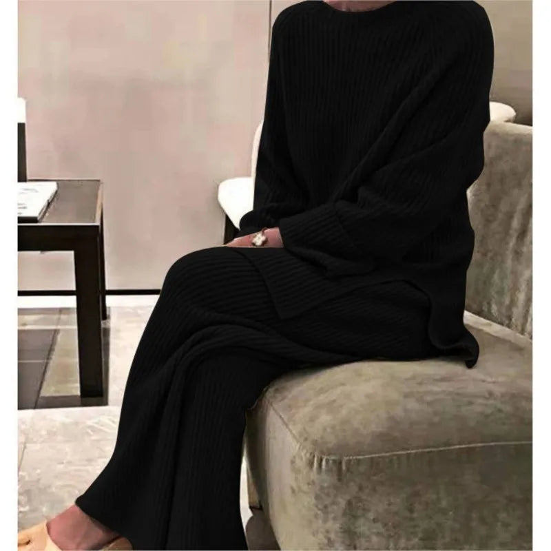 2025 New Women Elegant Sweater Suit Elegant Knitted 2-Pieces Set Spring Autumn Pullover And Trousers Suit Thin Female Outfits
